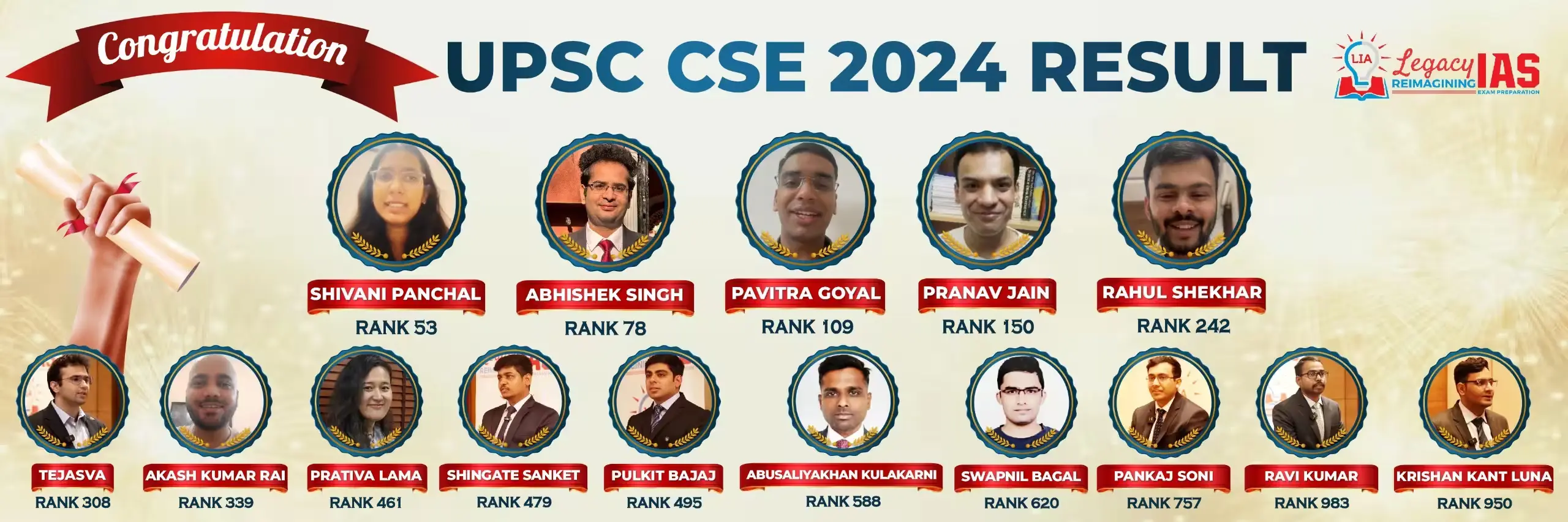 UPSC CSE Toppers 2024 from Legacy IAS Academy